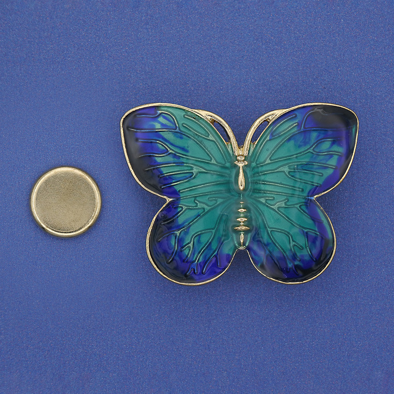 Magnetic Brooch Butterfly with blue and light blue enamel on golden metal 39x30mm