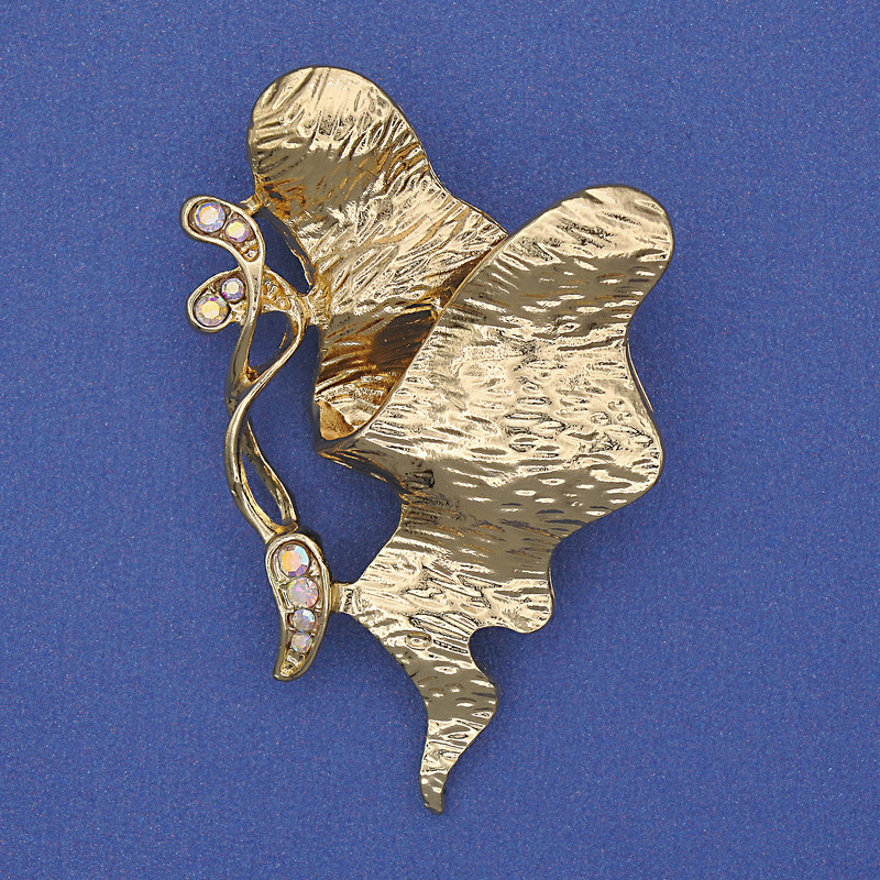 Brooch Accent rainbow rhinestones golden metal 50x30mm+