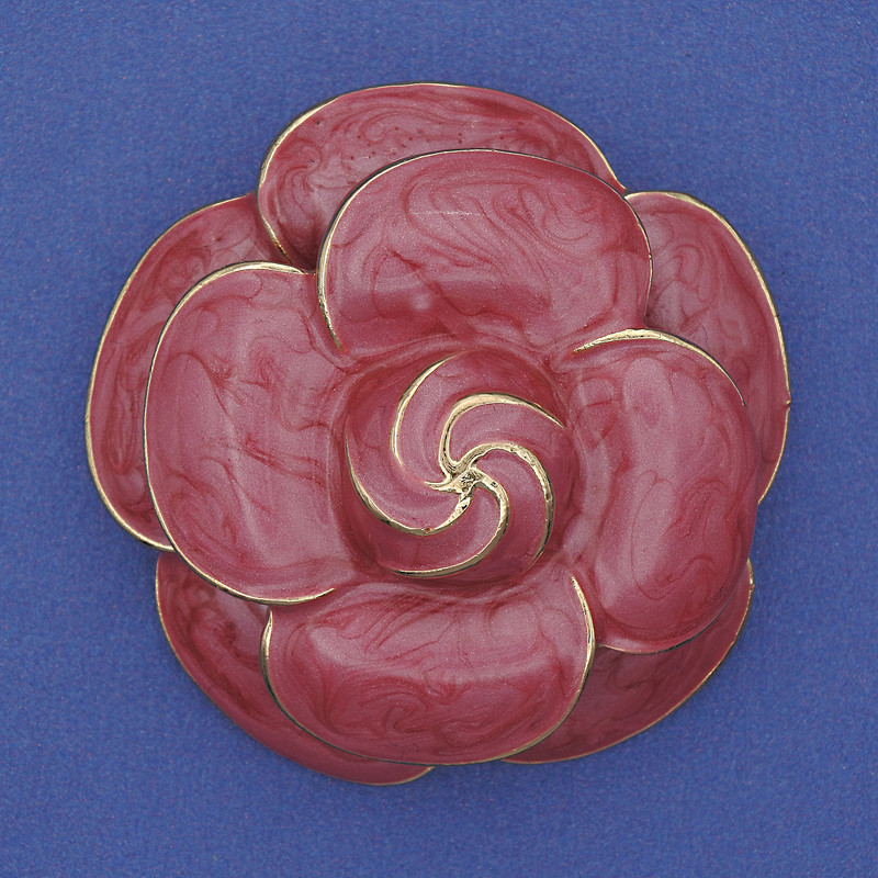 Flower Brooch Pink Enamel with Gold-Tone Metal 45mm+