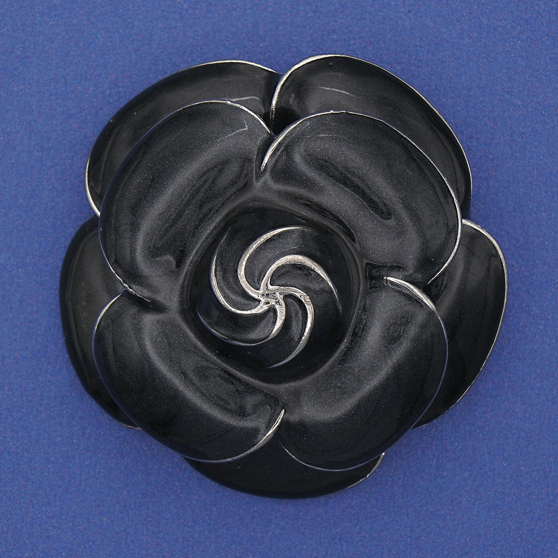 Brooch Flower Gray Enamel Silver Metal 45mm+