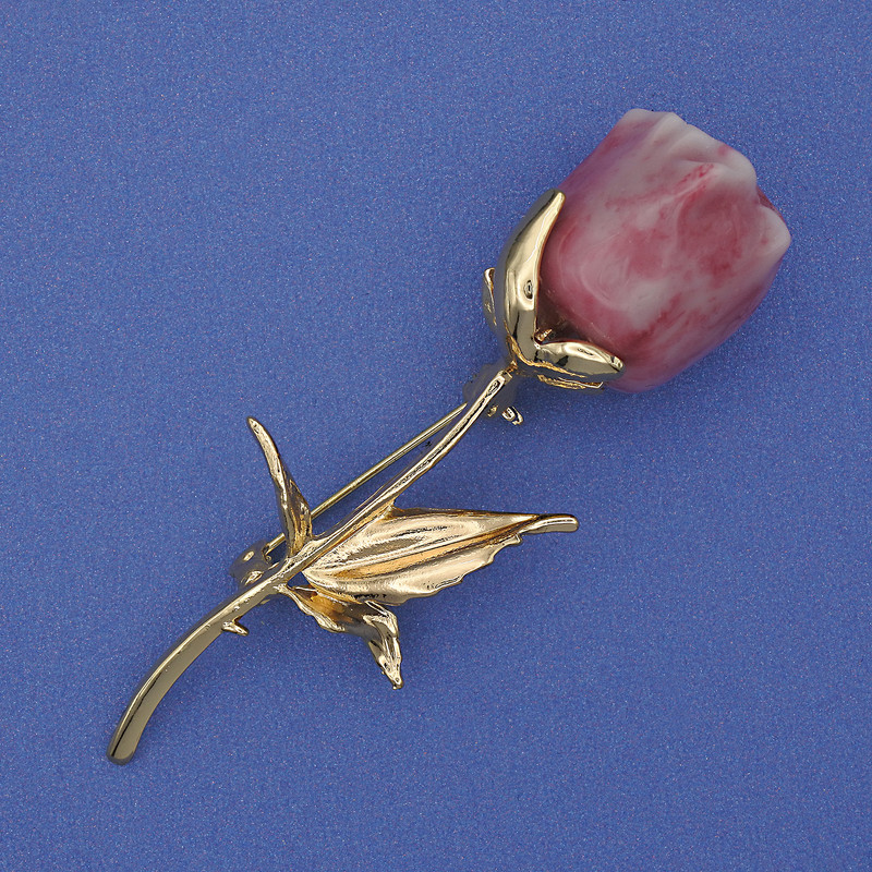Brooch Rose Acrylic Gold-tone Metal 68x25mm+