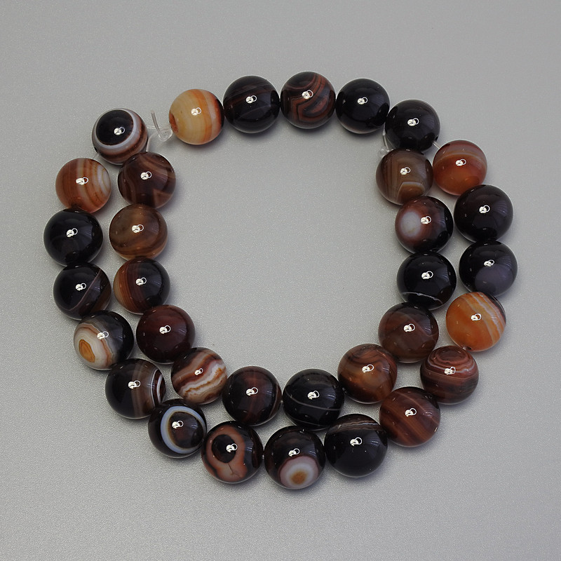 Agate Beads round smooth ball 12mm± on thread, length 39cm+