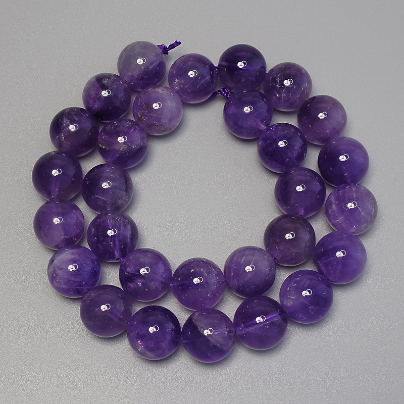 Amethyst Beads Smooth Round 14 mm ± on thread, 40 cm+ length