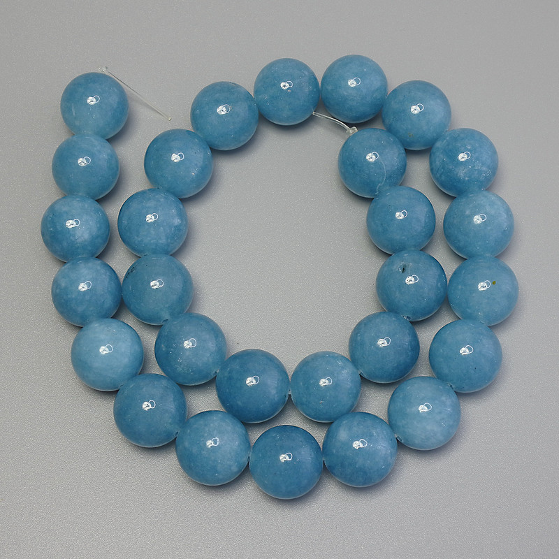 Aquamarine Beads Smooth Round, 14mm dia. ± on thread, length 39cm+