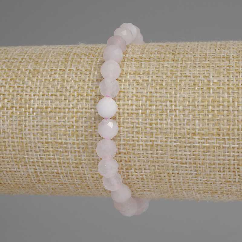 Bracelet Pink Quartz Faceted Round Bead, 6mm diameter ±, length 18cm ± stretch
