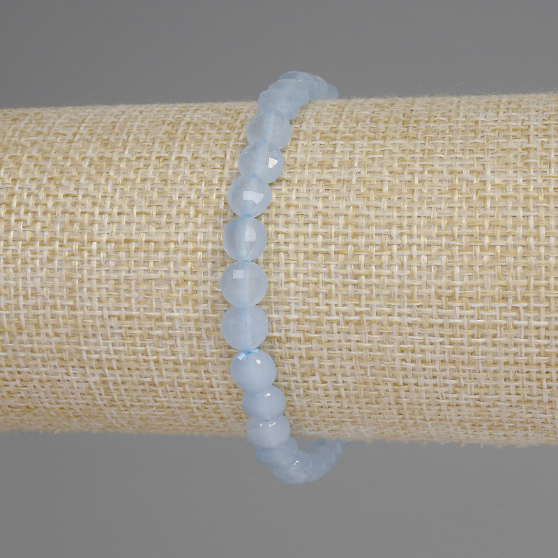 Aquamarine Beaded Coin Bracelet, 6mm diameter, 18cm length, stretch