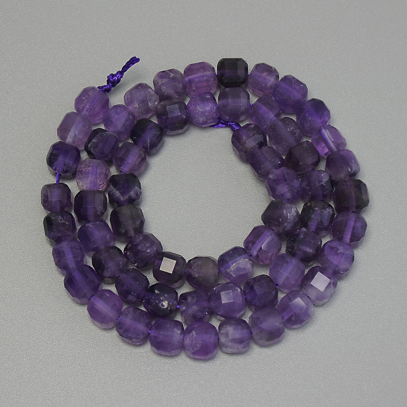 Amethyst Beads Faceted Cube 6x6mm, Threaded length 33cm