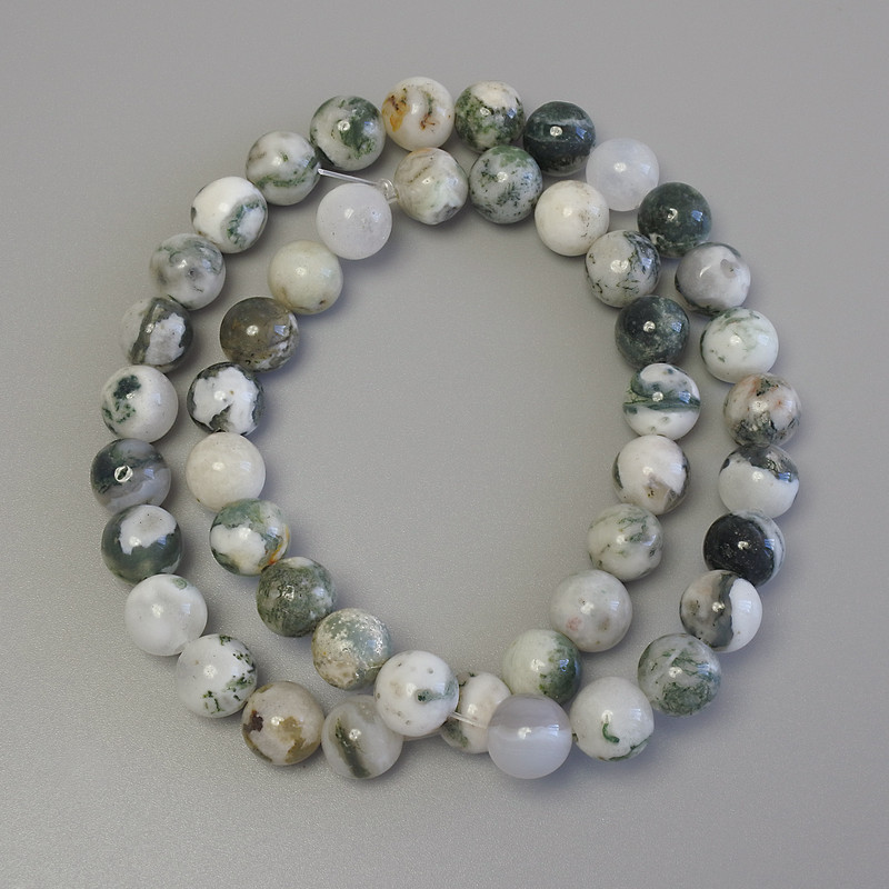 Moss Agate Beads on Fishing Line Smooth Sphere, diameter 8.5mm±, length 39cm±