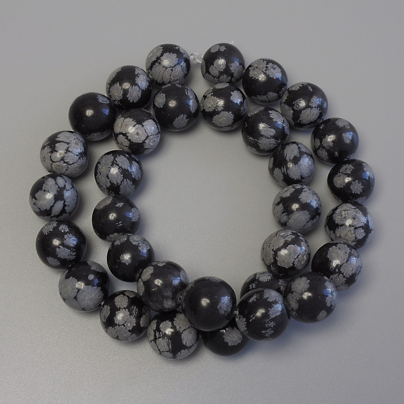 Snowy Obsidian Beads on Thread Smooth Round Bead, diameter 12mm±, length 38cm±