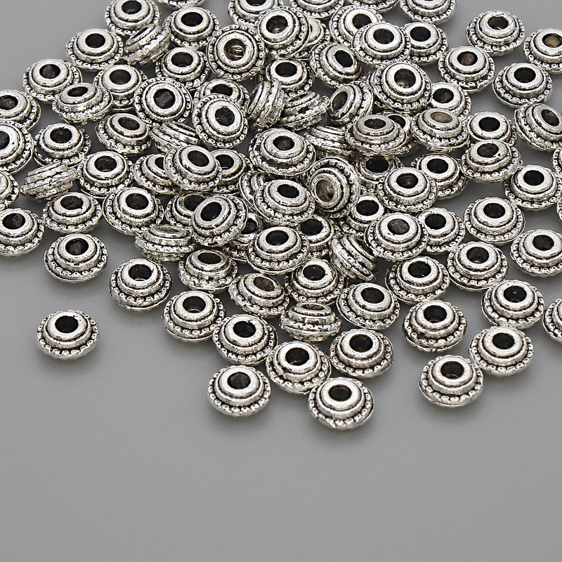 Bead Inlay Findings, metal color silver, diameter 5×2.5 mm, hole 1.8 mm, packaged 20 g (~105 pcs)