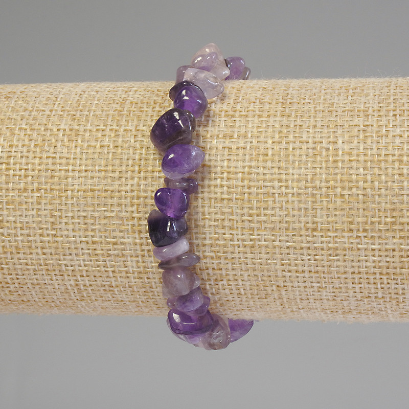 Amethyst Chip Bracelet, 6-12×2-4 mm chips, 18 cm length, elastic