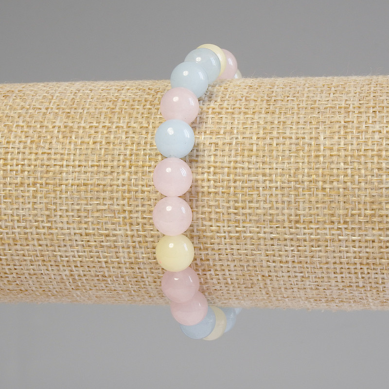 Morganite Bracelet Smooth Bead, 8mm diameter, 18cm length, stretch