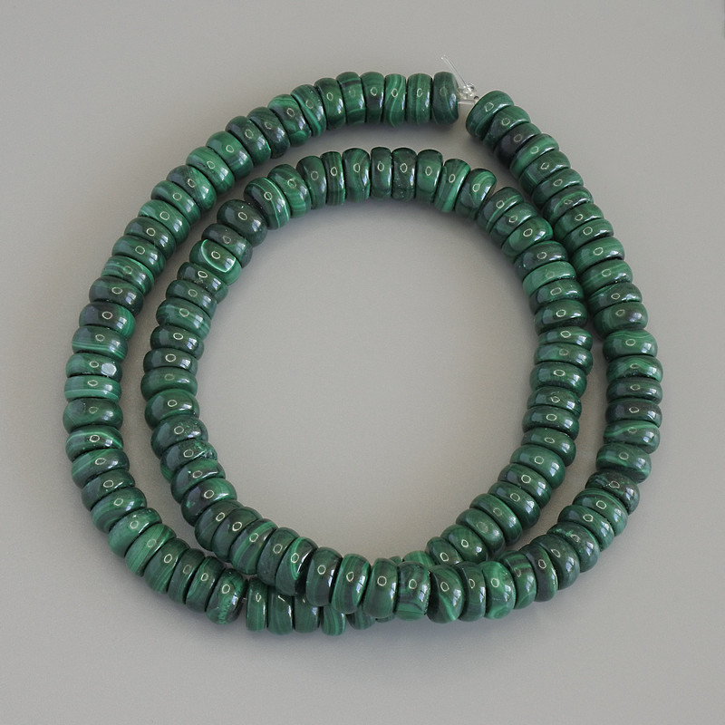 Malachite Rondel Beads, 7.5×2–4 mm on thread, 41 cm length