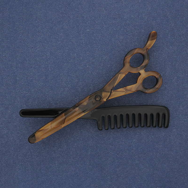 Brooch 'Scissors with Comb' Silver Acrylic 70x44mm+