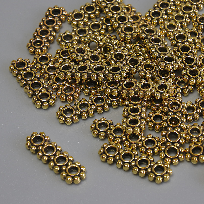 Row Spacer Bead, gold color metal, size 16×5×2 mm±, hole 2 mm±, packaging 20 g (~36 pcs)