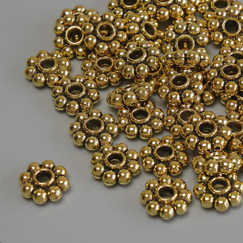 Jewelry findings bead inlay color metal gold, diameter 8x3 mm± hole, diameter 2.2 mm± packaging 20 g (~43 pcs)