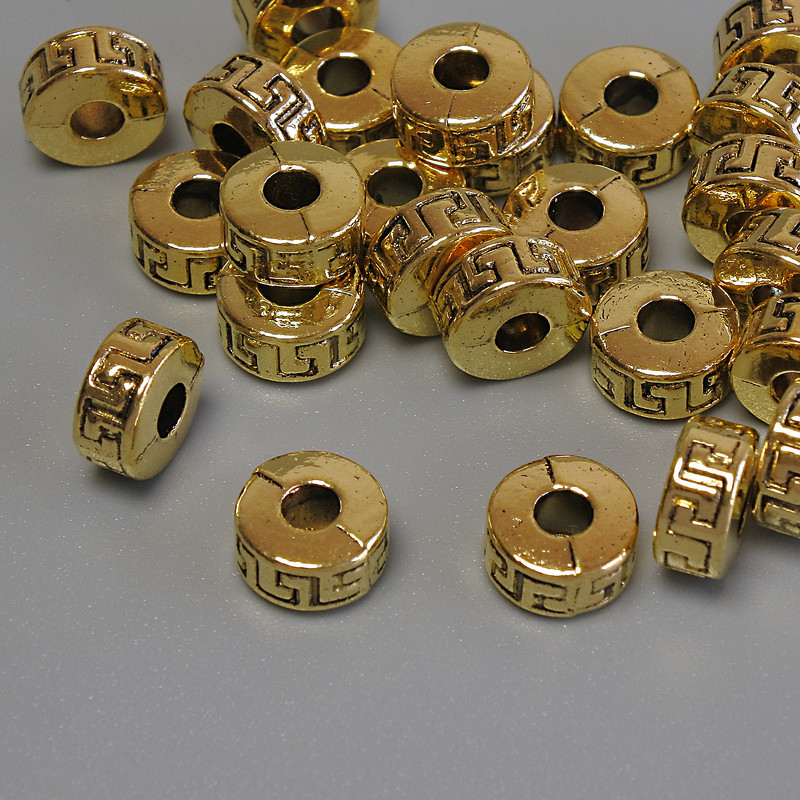 Gold Bead Inlay Findings, Metal Color Gold, Ø 7×4 mm ± hole, Ø 2.9 mm ± packaging 20 g (~25 pcs)