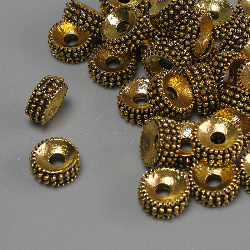 Bead Insert Hardware color: dark gold, diameter 7.5×3.5 mm, hole approx 2.3 mm, packaging 20 g (~35 pcs)