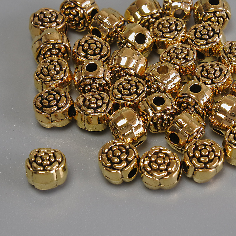 Bead finding – flower-inlay, gold color, 6x5 mm ± hole 1.9 mm ± packaging 20 g (~32 pcs)