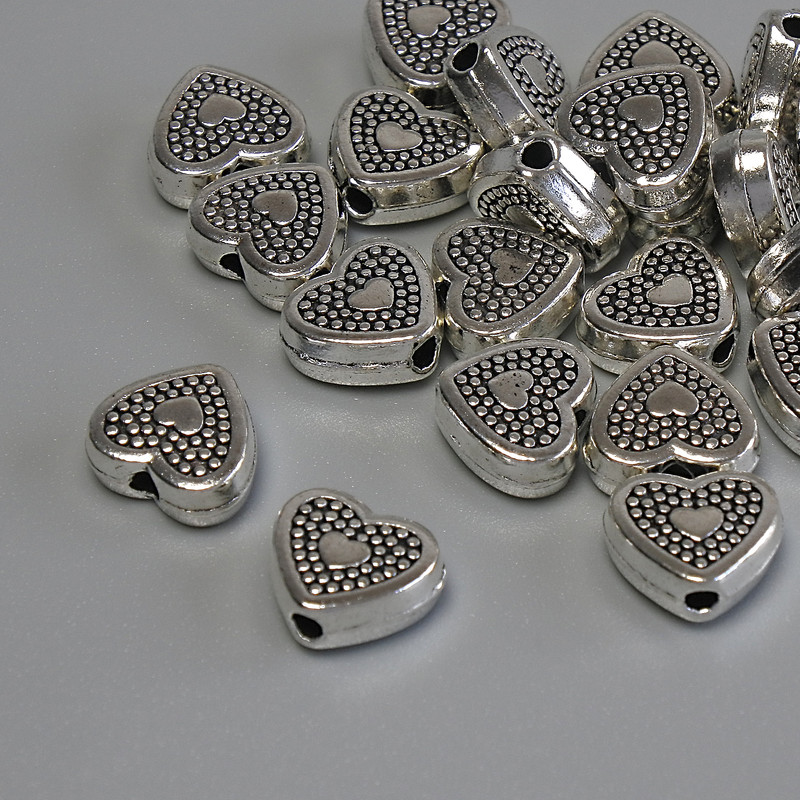 Bead Finding Inlay Heart Color: Silver, Diameter 8.5×7.5 mm ± hole 2 mm± packaging 20 g (~21 pcs)