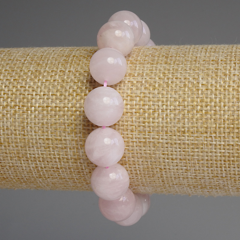 Madagascar Pink Quartz Smooth Bead Bracelet, 12.5mm diameter, length 18cm, elastic stretch