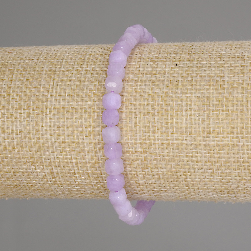 Bracelet Lavender Amethyst Beaded Faceted Cube, 5×5 mm, diameter 18 cm, stretch
