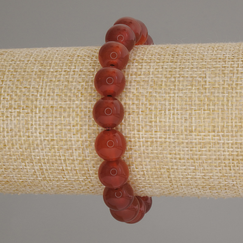 Carnelian Bracelet, smooth round beads, 10mm diameter ±, length 18cm ±, stretch