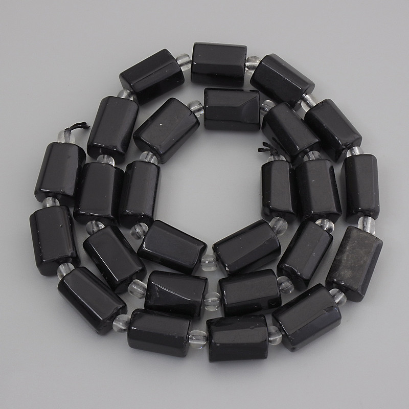 Tourmaline Beads, processed stone, diameter 13-14×9-10 mm, plus 4 mm seed beads, on thread, length 44 cm+
