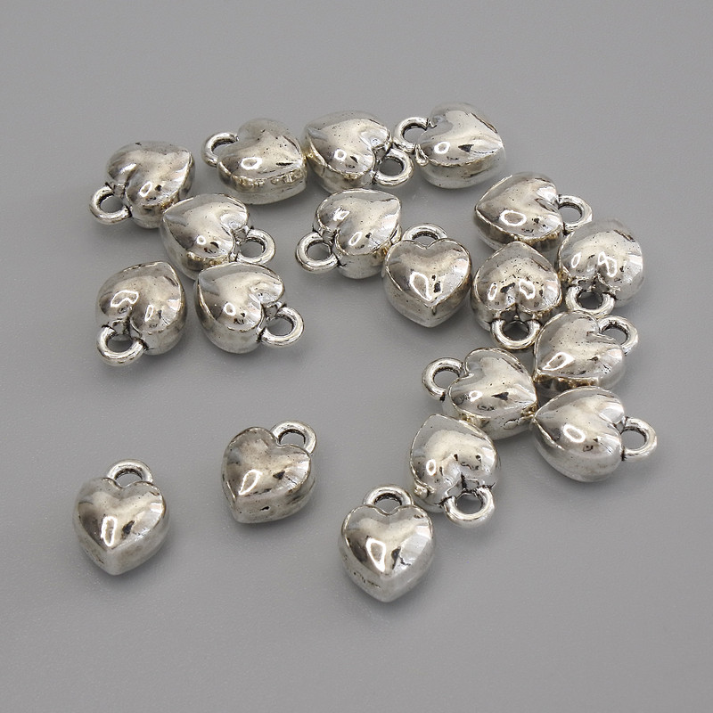 Pendant Heart Shape with Metal Color Silver, diameter 9x7mm± packaged 18 pieces
