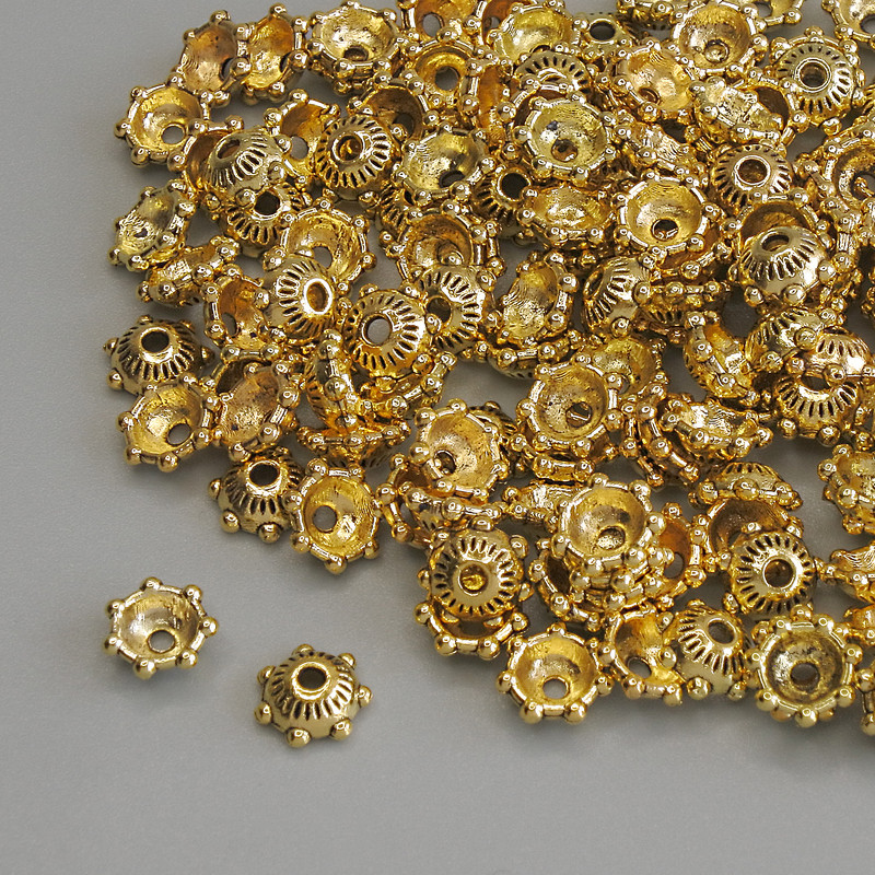Bead Cap Findings, gold color, diameter 5.5×1 mm, hole 1.3 mm, packaging 20 g (~143 pcs)