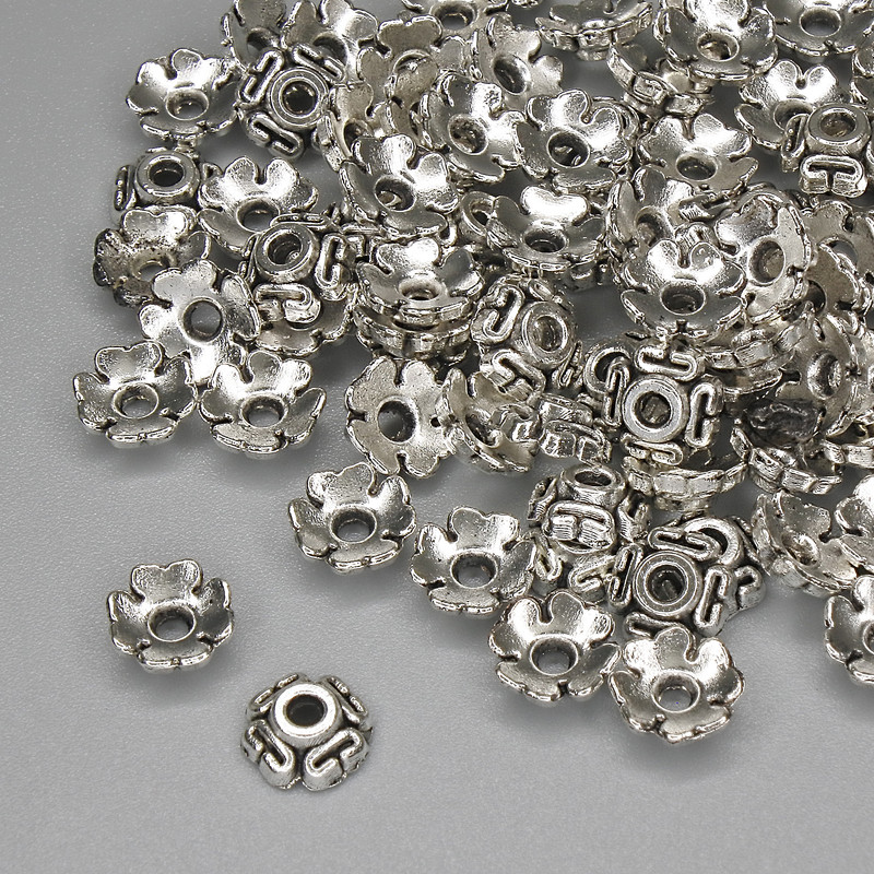 Cap Findings for Beads, Jump Ring Cap, metal color Silver, diameter 6.5×1 mm ± hole, diameter 1.8 mm ± packaged 20 g (~88 pcs)