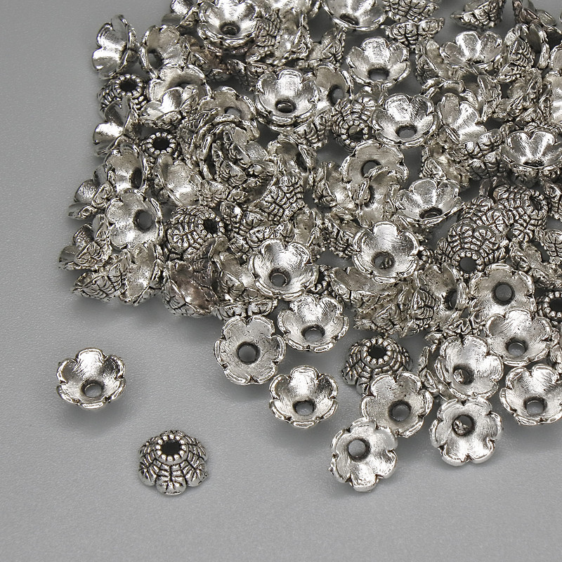 End caps for beads, metal color silver, diameter 6x1mm± hole 1.5mm± packaging 20g (~122 pcs)