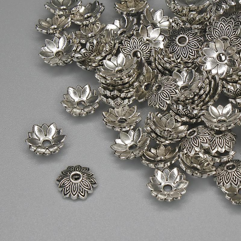 Cap tips for beads, metal color silver, diameter 7.5×1 mm± hole 1.5 mm± packaging 20 g (~89 pcs)