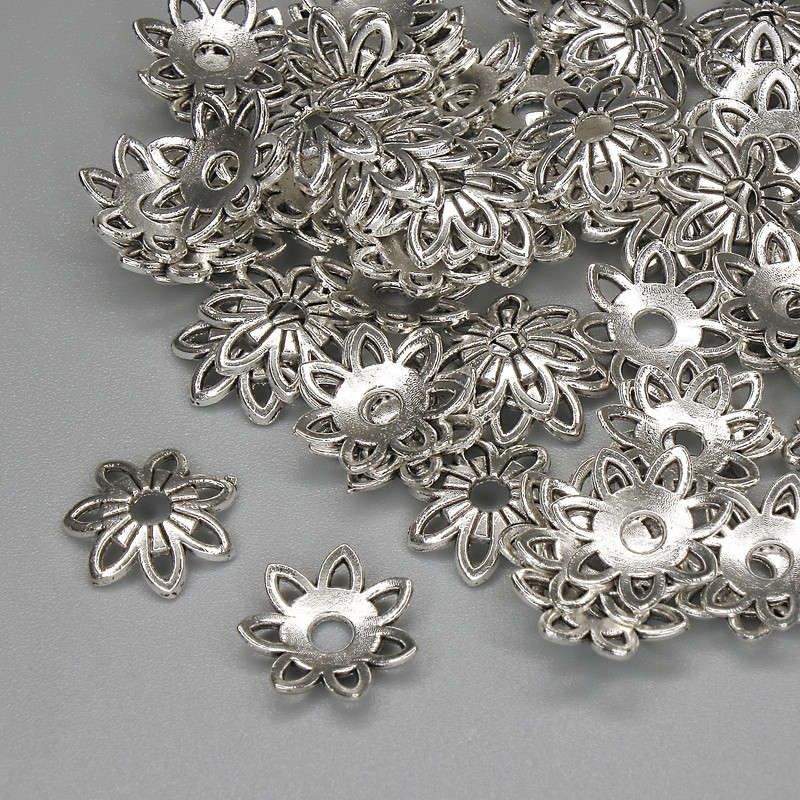 Cone End Clasps for Beads, metal color Silver, diameter 10mm± hole about 2.2mm±, packaging 20g (~72 pcs)