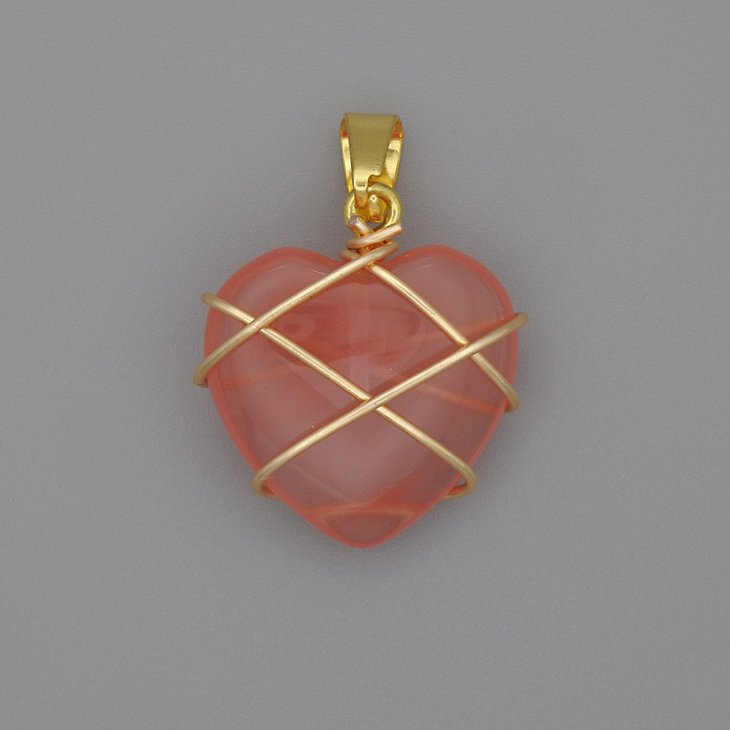 Heart Pendant in Wire-Wrapped Chalcedony 21x21mm ±, diameter 30mm ±