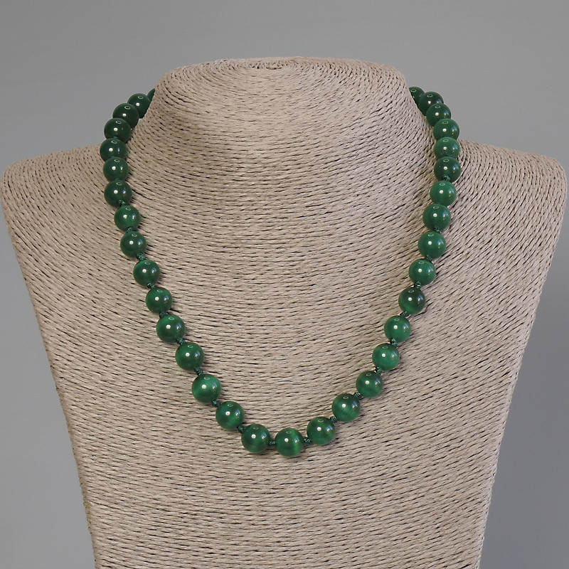 Necklace Green Cat's Eye Bead Smooth Round 9mm diameter +/-, length 50cm +/- with clasp