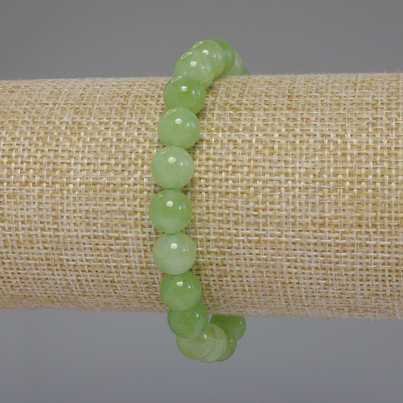 Chrysoprase Olivine Bracelet Smooth Round Beads, 8mm diameter, 18cm length stretchy