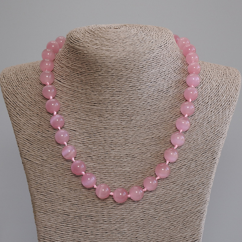 Necklace Rosy Cat's Eye Smooth Bead, diameter 12mm, length 50cm +/- with clasp