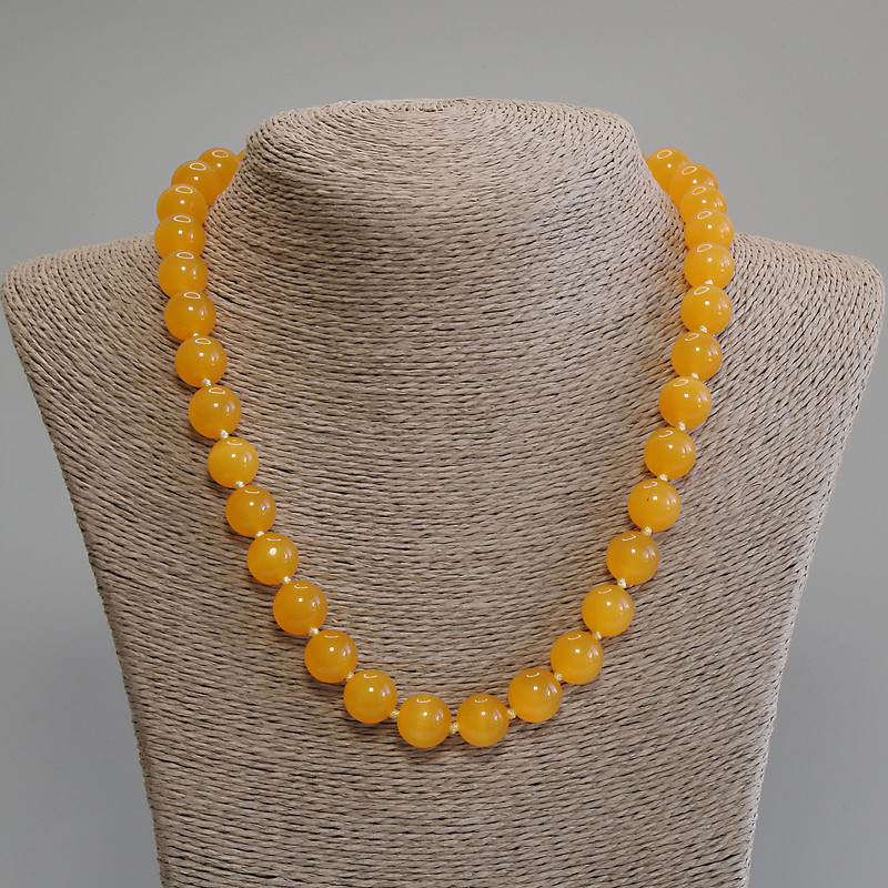 Cat's Eye Necklace Orange Color Smooth Bead, 12mm ± diameter, 50cm +5cm extender chain