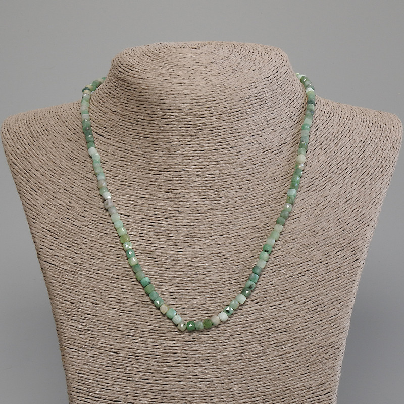 Emerald Necklace Faceted Cube Beads, 4x4mm diameter, 45cm length ± with clasp