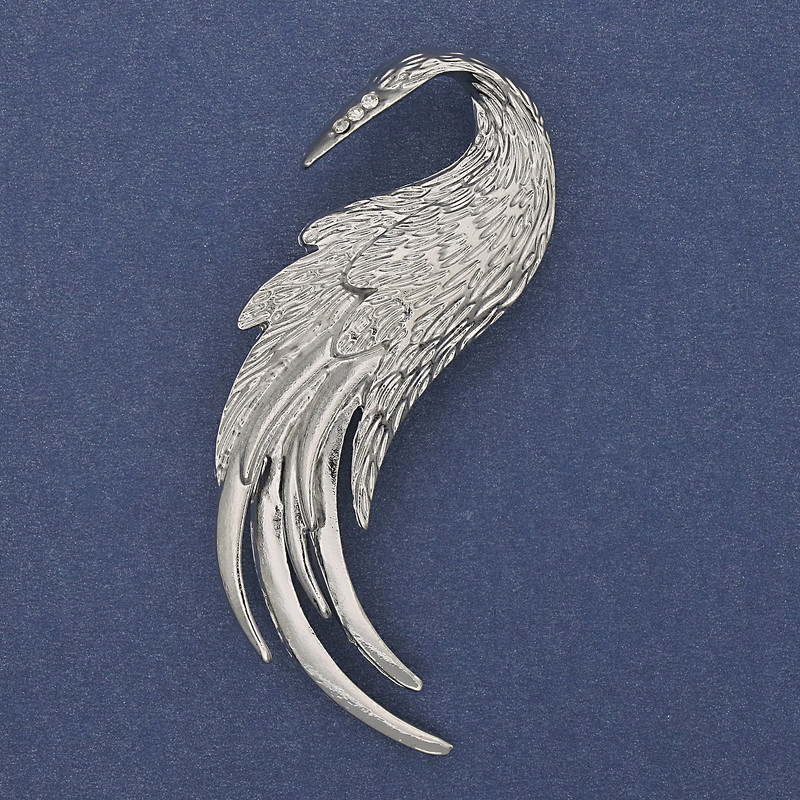 Brooch Firebird with Crystals Silver Metal 60x37mm+
