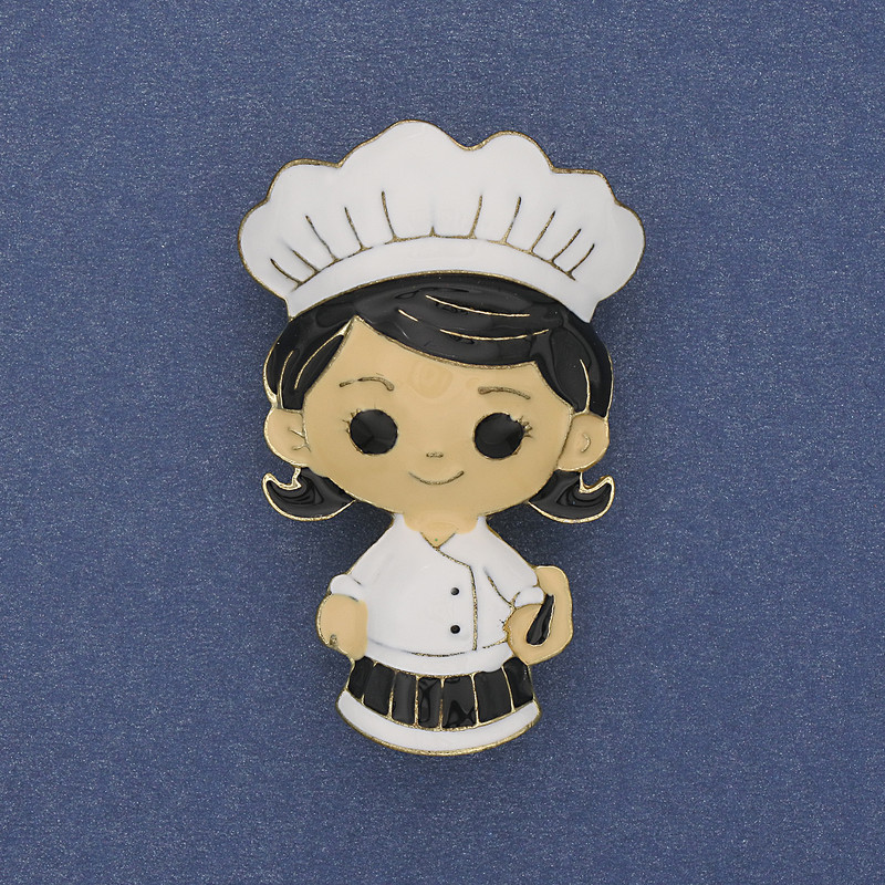 Brooch "Cook" colored enamel on golden metal 46×27mm+