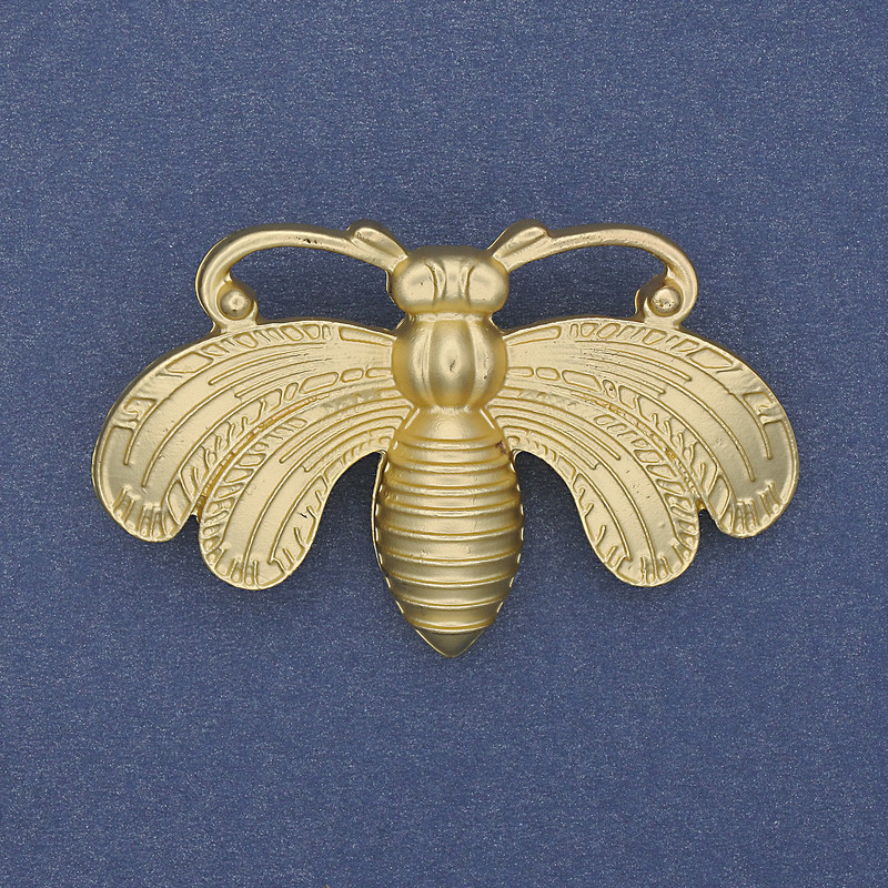 Brooch Butterfly with matte gold color, metallic gold 50x33mm