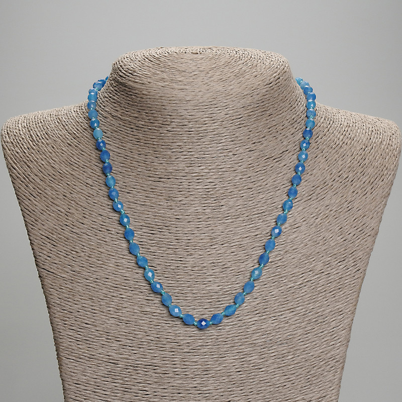 Faceted Apatite Bead Necklace, 6x5 mm diameter beads, ~45 cm length with clasp