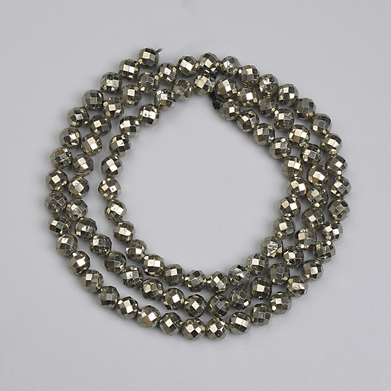 Pyrite faceted round beads 3mm+- , length 40cm+- on thread