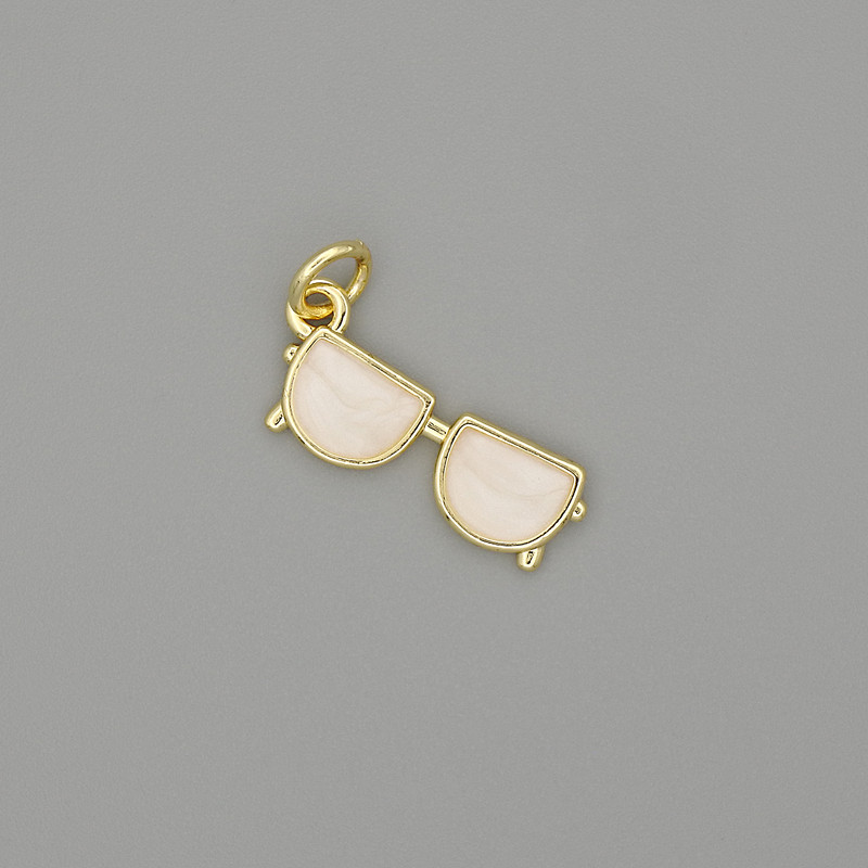 Pendant 'Glasses' with Mother-of-Ppearl and White Crystals, diameter 19x6 mm, gold-toned metal
