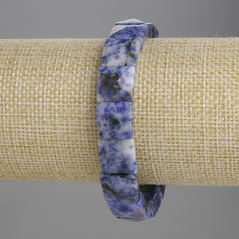 Sodalite Bracelet with Faceted 12x12mm Links, 18cm Adjustable Stretch