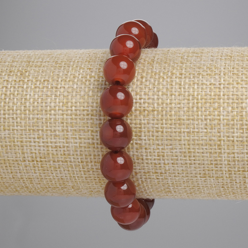 Carnelian Bracelet Smooth Beads, 10mm diameter, 18cm length, stretch