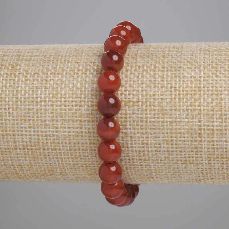 Carnelian Bracelet Smooth Beads, 8mm diameter, 18cm length, stretch
