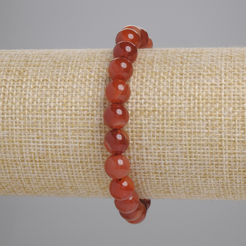 Carnelian Bracelet Smooth Beads, 8mm diameter +-, Stretch Length 18cm+-